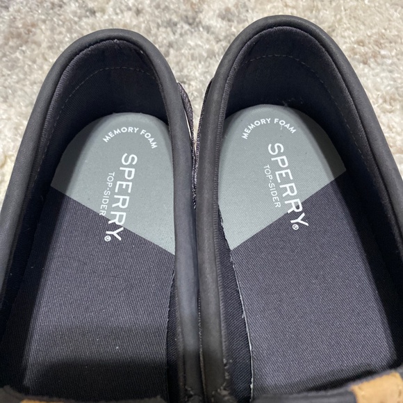 Sperry womens top sider charcoal leather boat shoes 9.5 ribbon style lace canvas - Picture 5 of 12